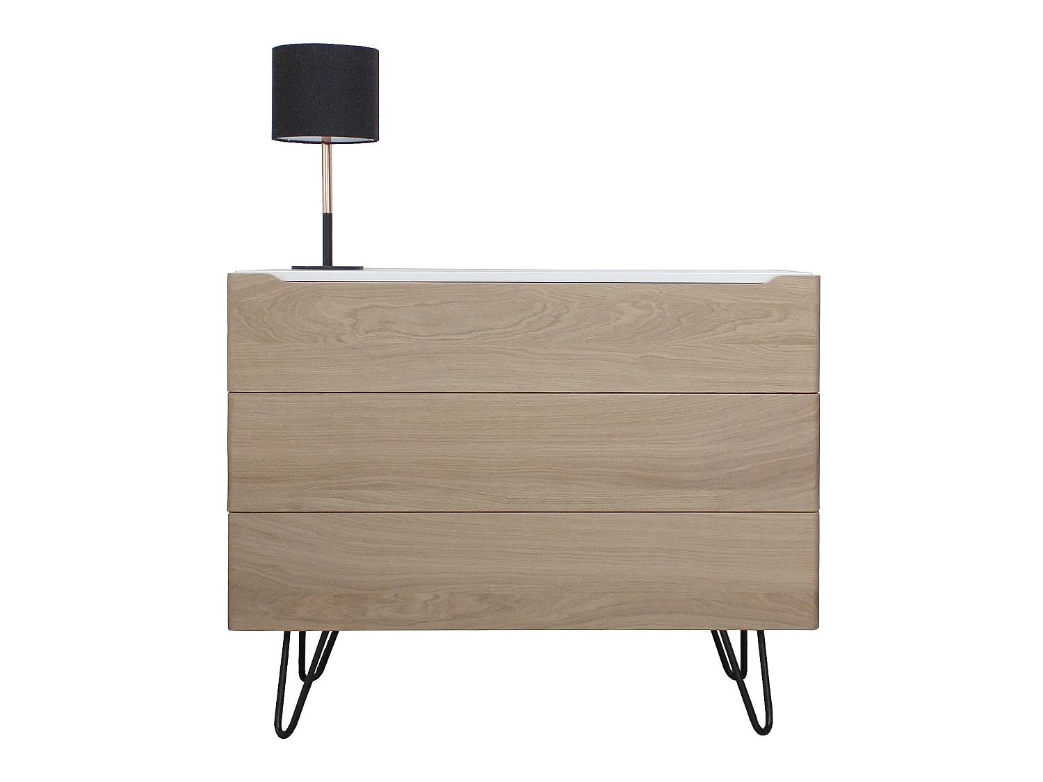 Commode chêne blanchi et laqué blanc, 3 tiroirs  - 100L x 46P