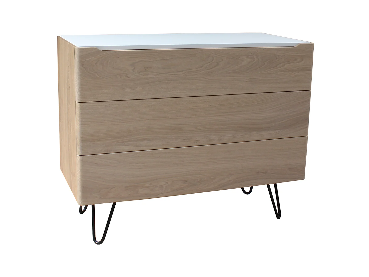 Commode chêne blanchi et laqué blanc, 3 tiroirs  - 100L x 46P