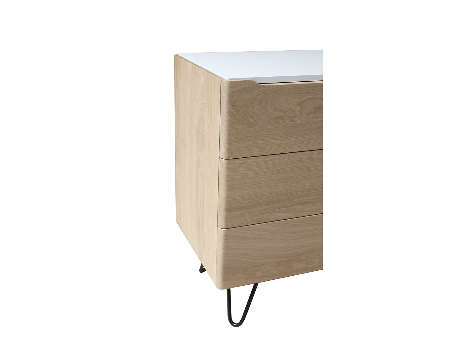 Commode chêne blanchi et laqué blanc, 3 tiroirs  - 100L x 46P