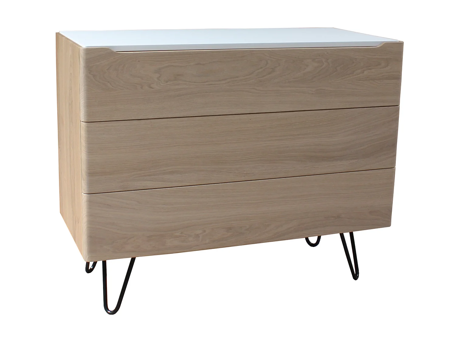 Commode chêne blanchi et laqué blanc, 3 tiroirs  - 100L x 46P