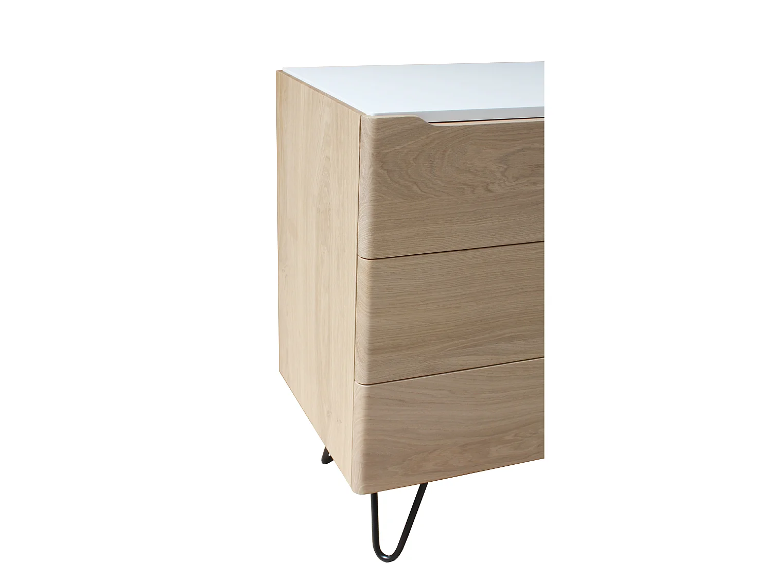 Commode chêne blanchi et laqué blanc, 3 tiroirs  - 100L x 46P