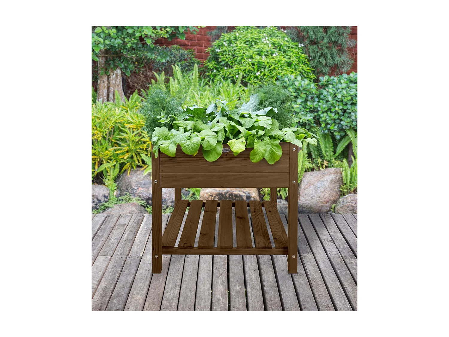 Carré potager en pin teinté sur pieds Largeur 78 cm