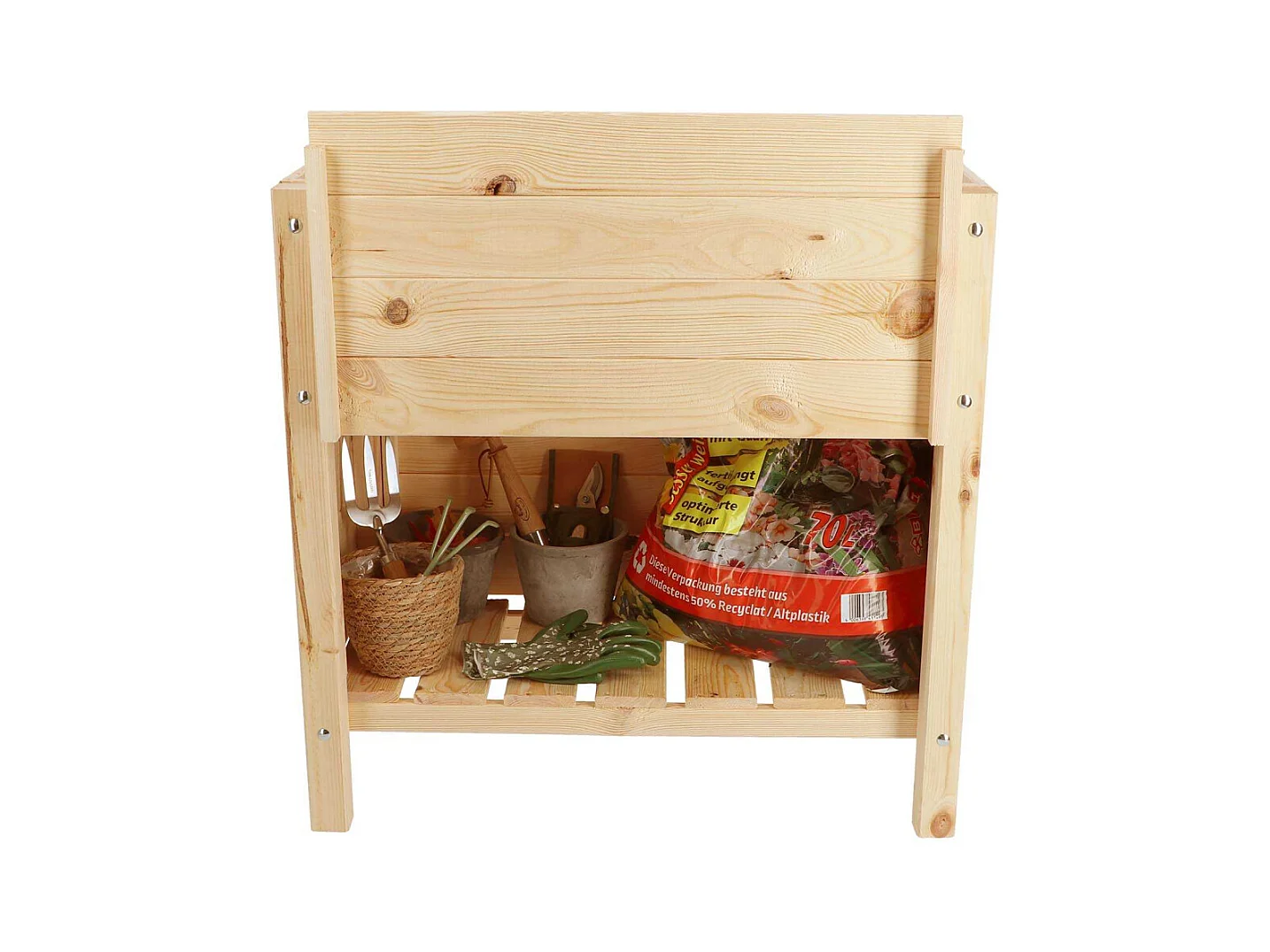 Carré potager avec espace de stockage en pin