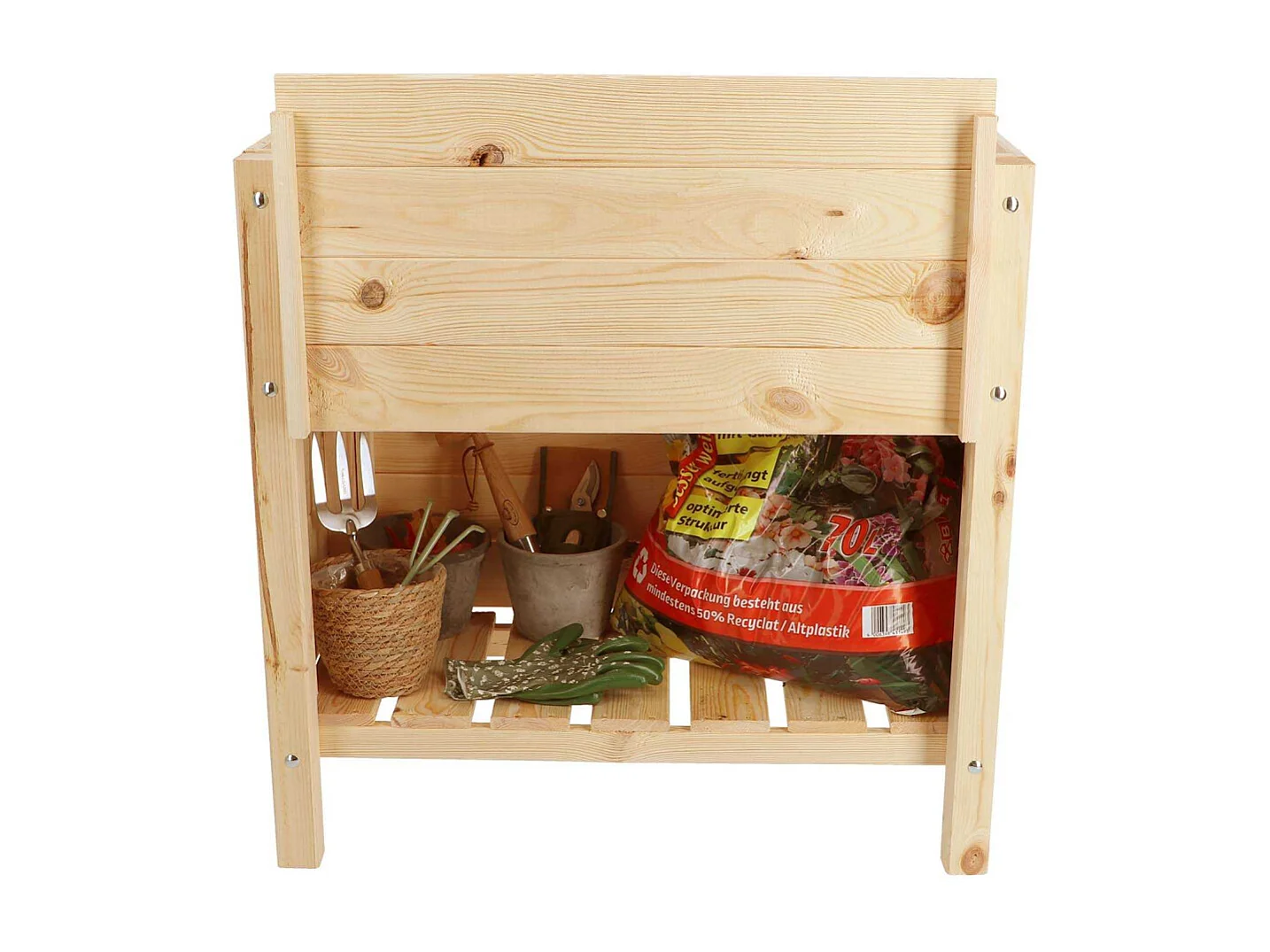 Carré potager avec espace de stockage en pin