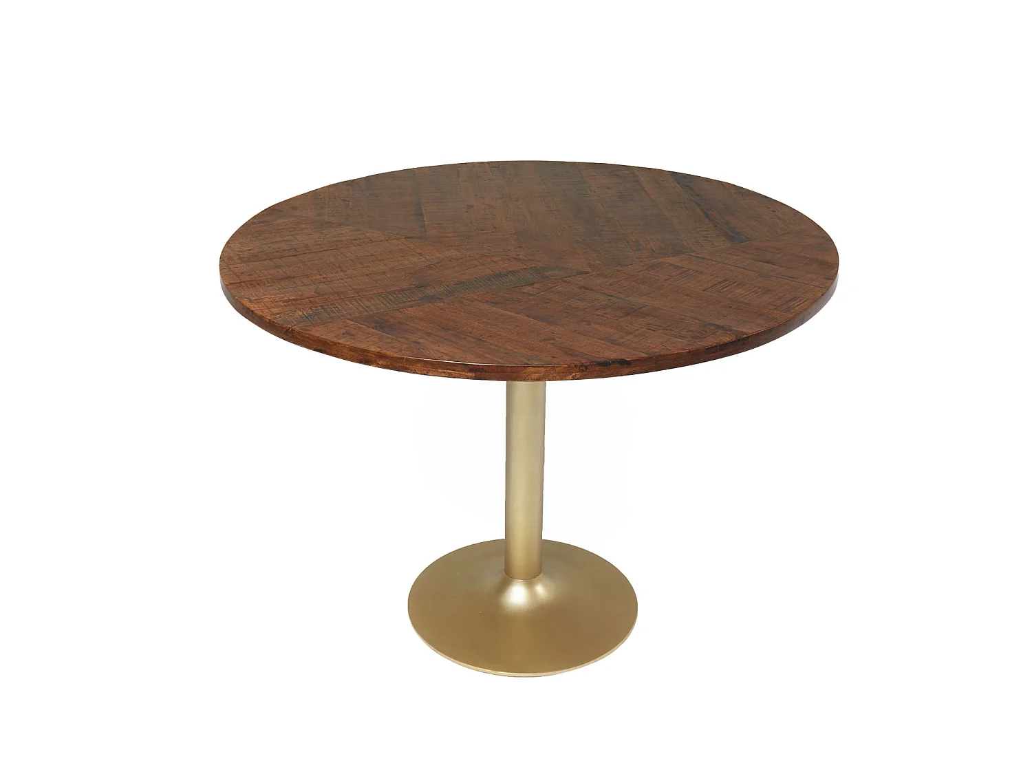 MALA - Table ronde en manguier massif et pieds métal doré D110 cm