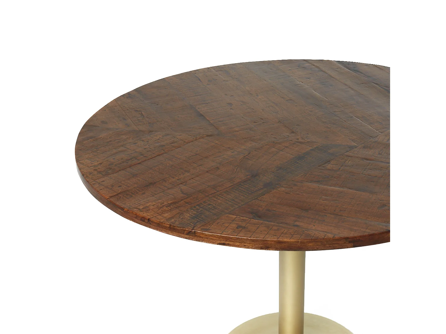 MALA - Table ronde en manguier massif et pieds métal doré D110 cm