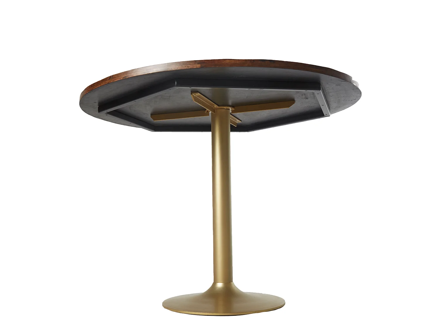 MALA - Table ronde en manguier massif et pieds métal doré D110 cm