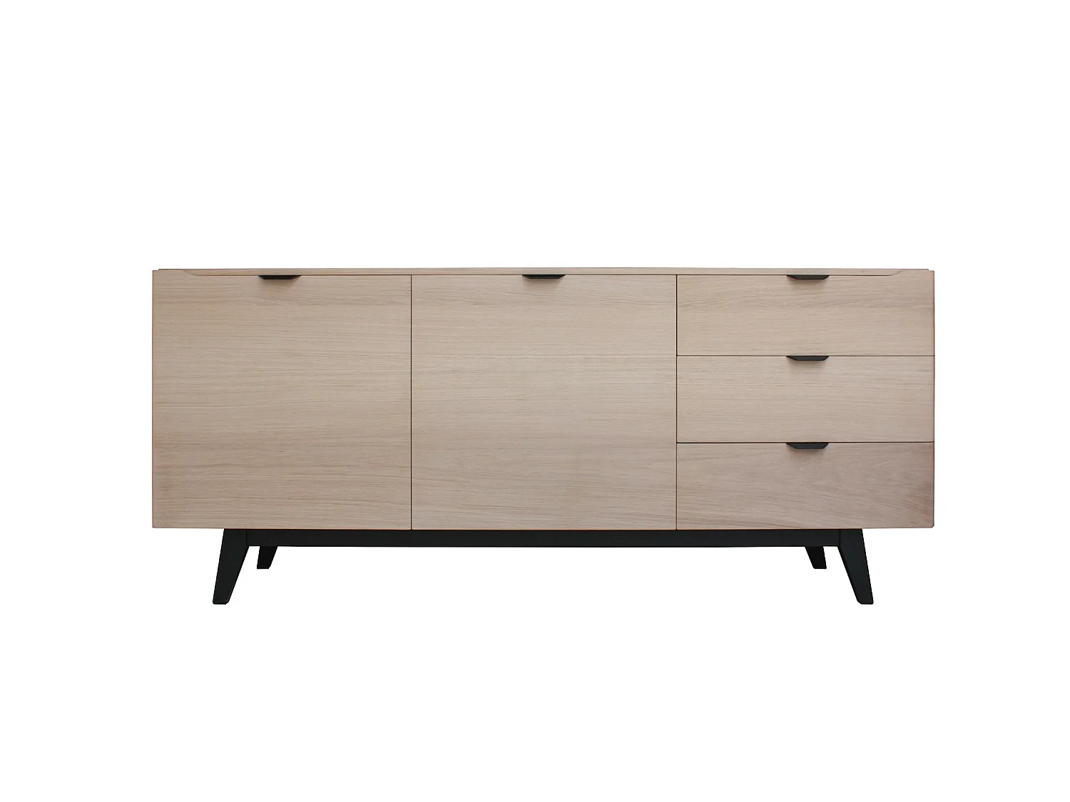 Buffet chêne blanchi et laqué, 2 portes 3 tiroirs - 185L x 48P