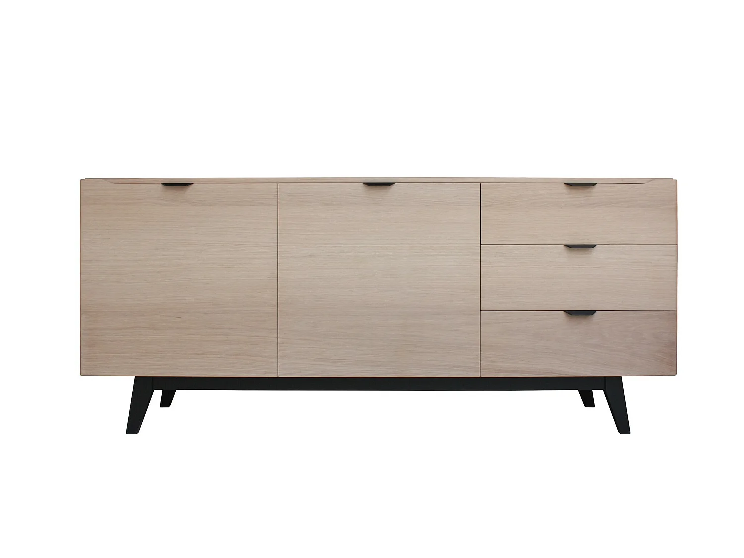 Buffet chêne blanchi et laqué, 2 portes 3 tiroirs - 185L x 48P
