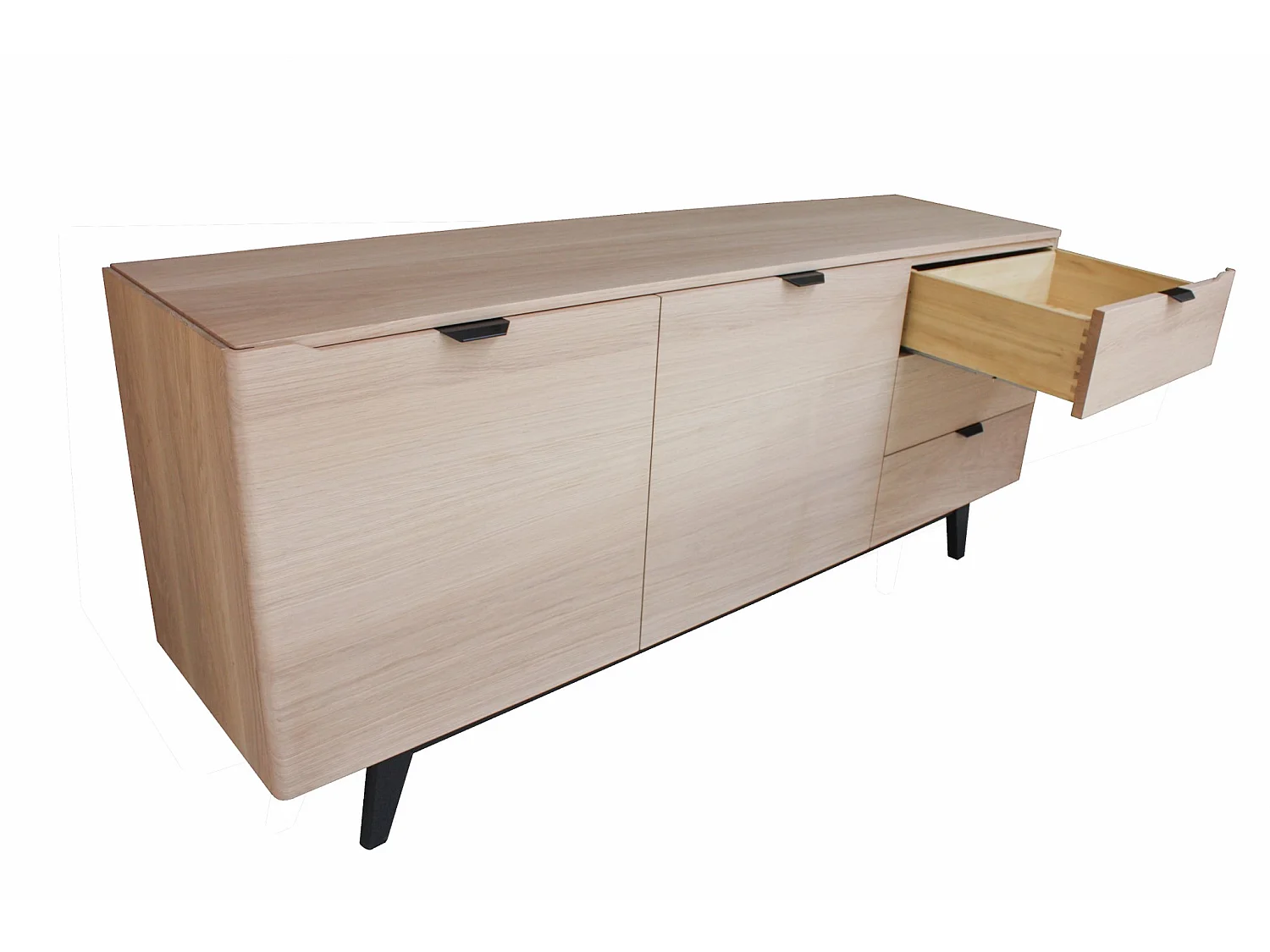 Buffet chêne blanchi et laqué, 2 portes 3 tiroirs - 185L x 48P