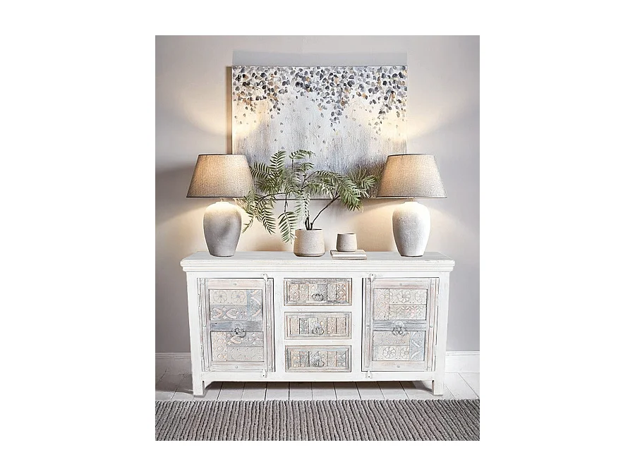 Viva - Buffet blanc 2 portes en bois massif, 170 cm