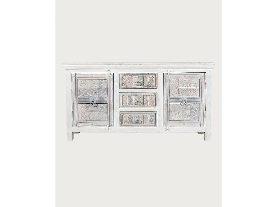 Viva - Buffet blanc 2 portes en bois massif, 170 cm