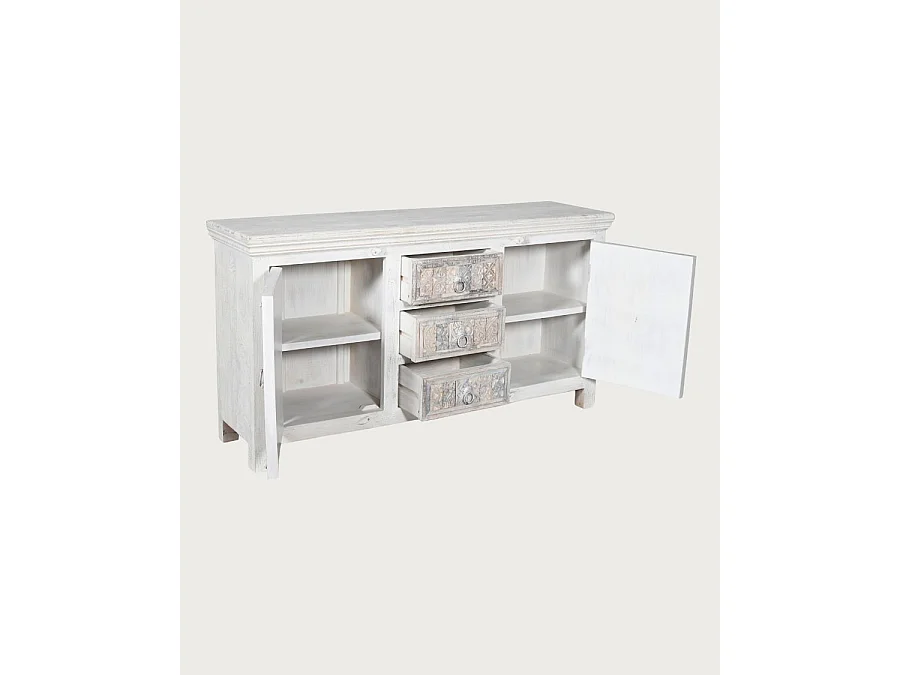 Viva - Buffet blanc 2 portes en bois massif, 170 cm