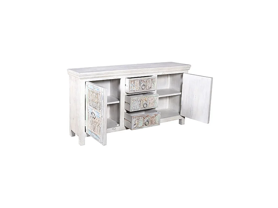 Viva - Wit dressoir met 2 deuren van massief hout, 170 cm