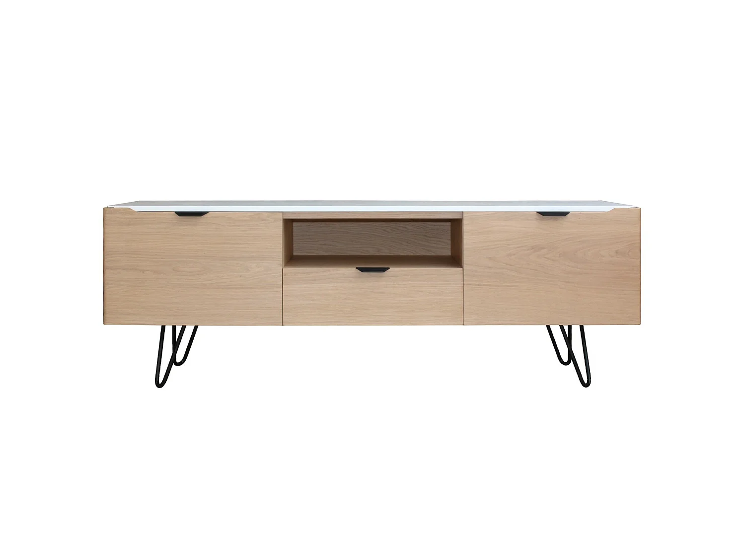 Buffet TV chêne blanchi et laqué blanc, 2 portes 1 tiroir 1 niche - 160L x 44P