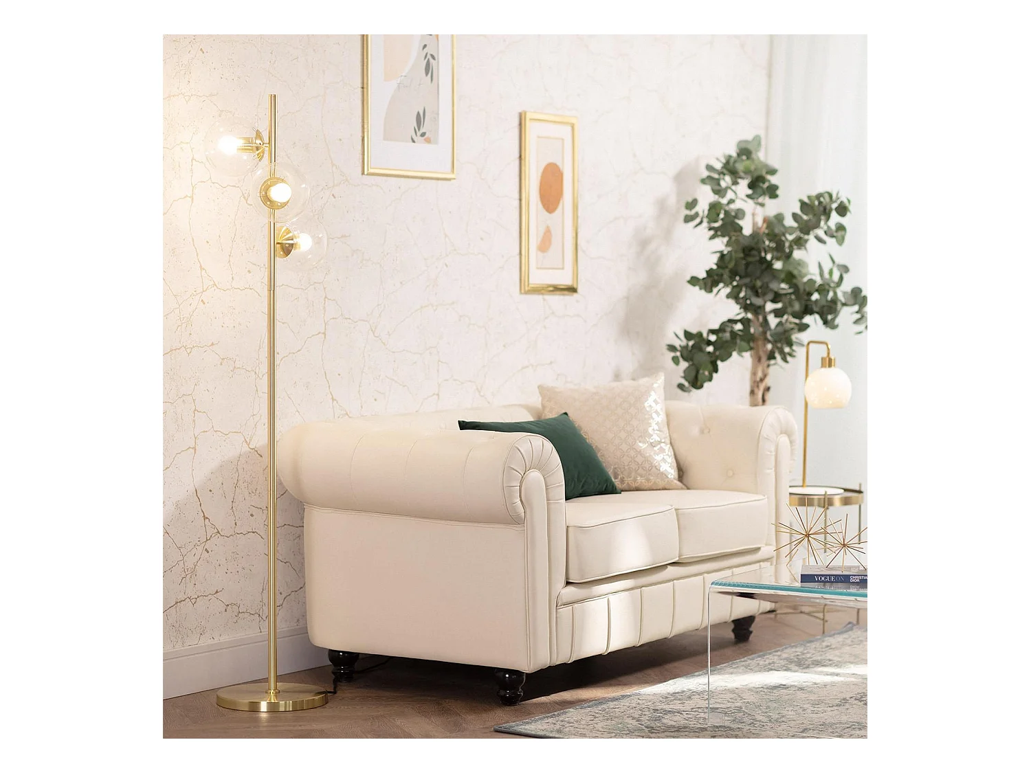 Lampada da Terra in Metallo e Vetro 3 Faretti Otos Oro