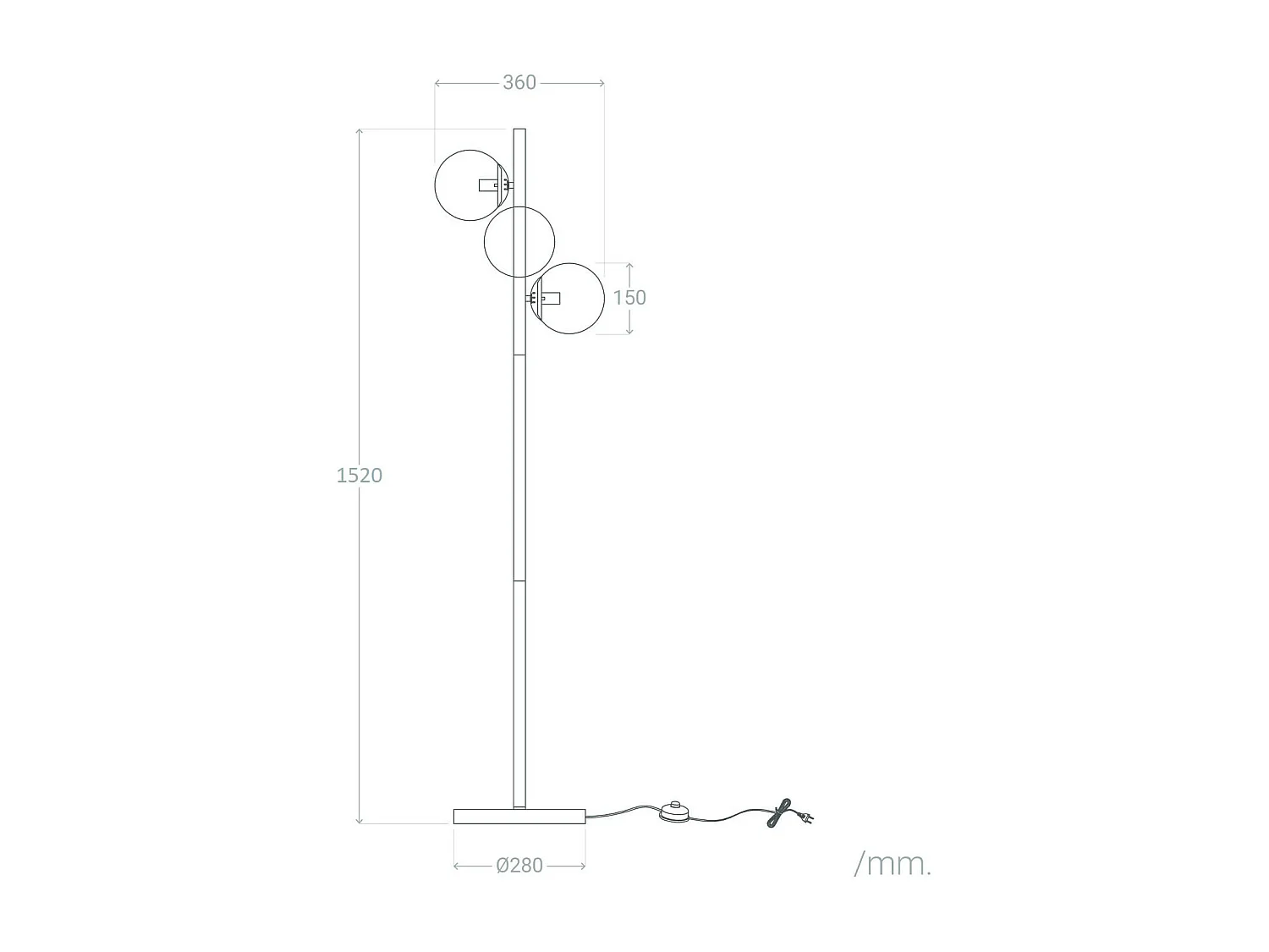 Lampadaire Métal et Verre Otos 3 Spots  Doré