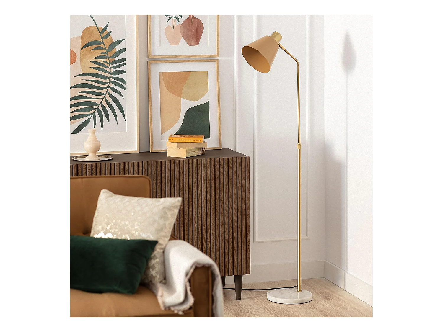 Lámpara de Pie Aluminio y Mármol Vinci Dorado