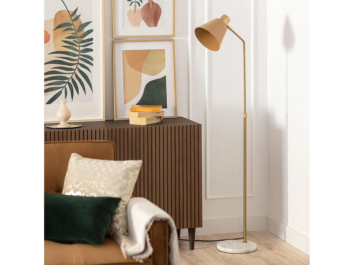 Lampadaire Aluminium et Marbre Vinci  Doré