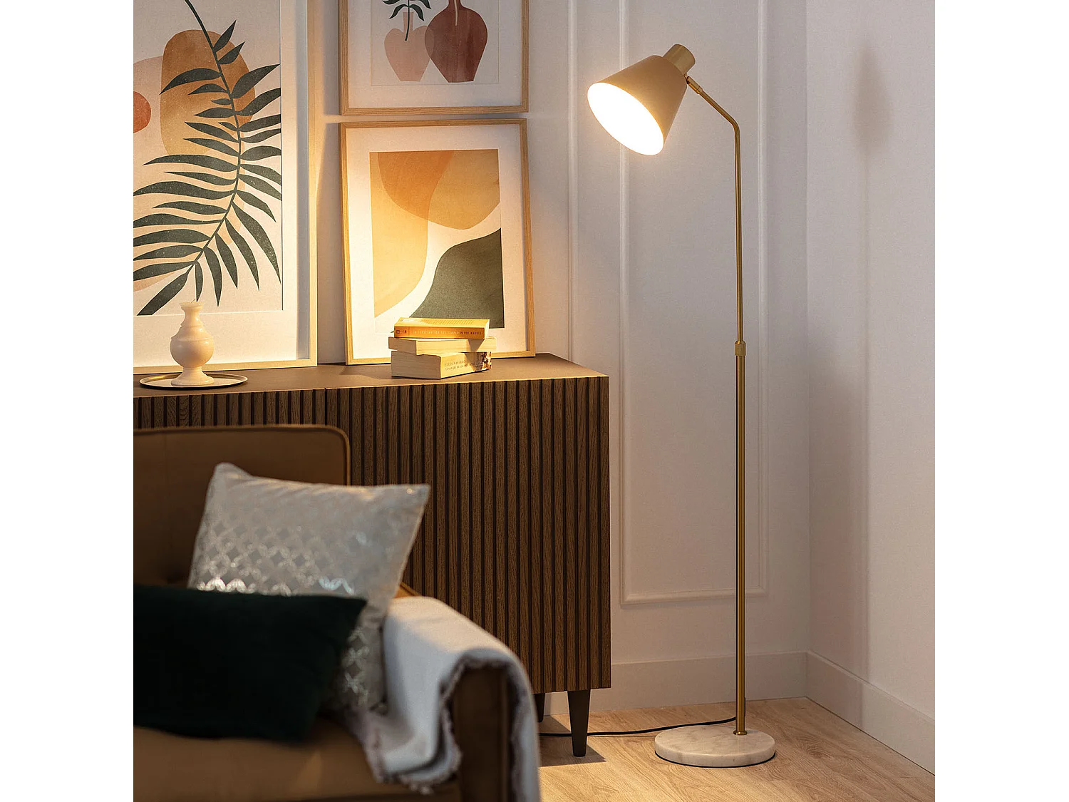 Lampadaire Aluminium et Marbre Vinci  Doré