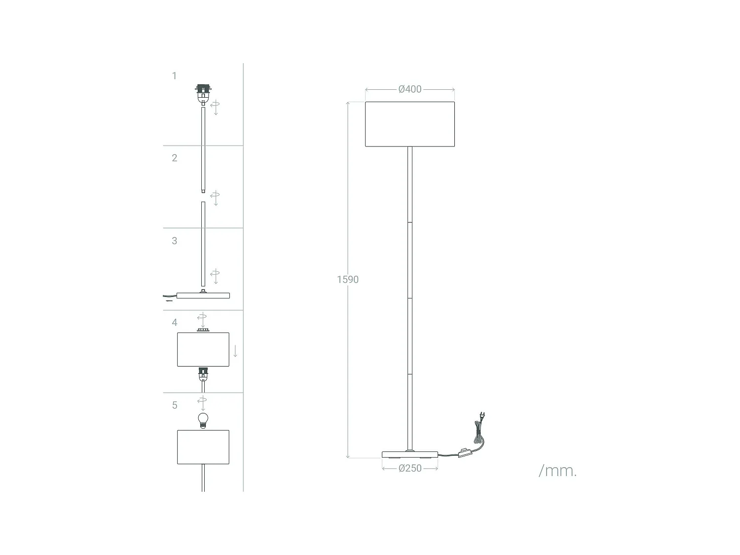 Lámpara de Pie de Metal Wifi con Regulador Silinda Gris