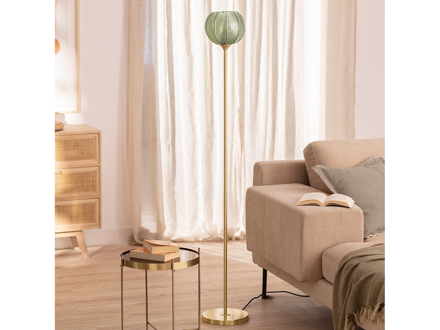 Lámpara de Pie Metal y Cristal Klimt Verde
