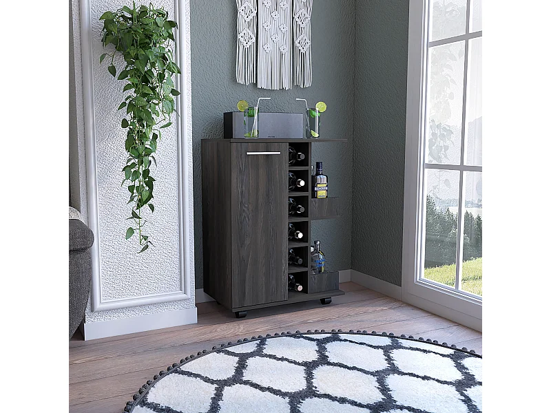 Carrello bar con portabottiglie e ruote, 82.09 cm X 59.99 cm X 37.49 cm , Carbone