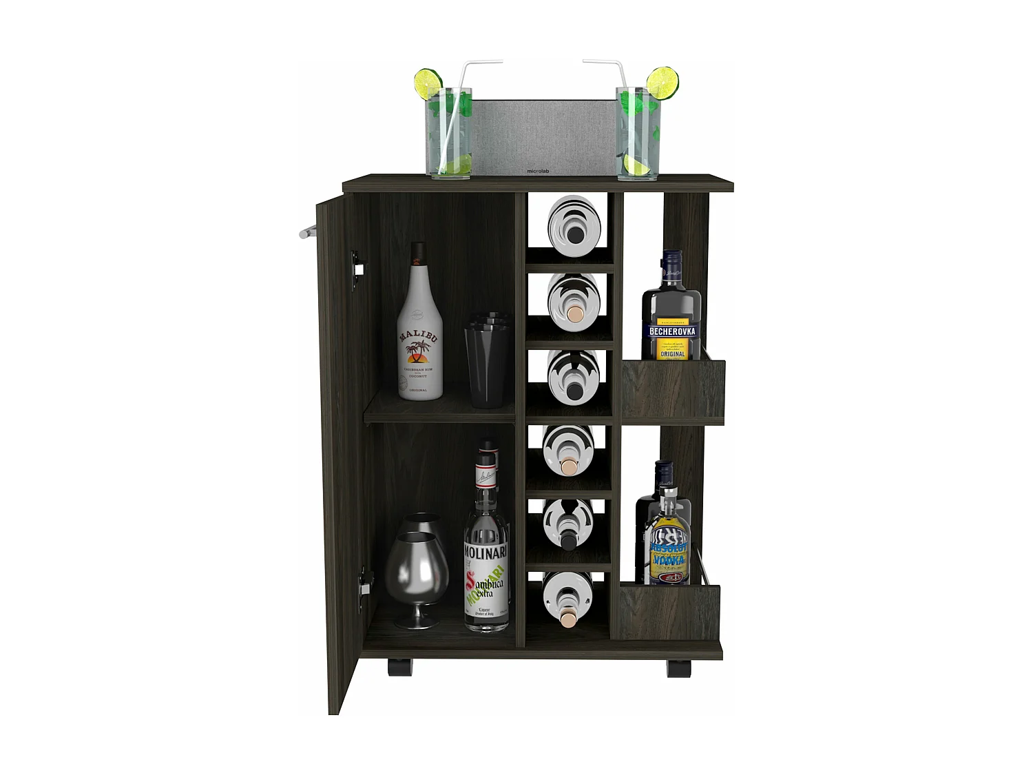 Carrito de Bar con botellero y ruedas , 82.09 cm  X 59.99 cm  X 37.49 cm  , Carbón