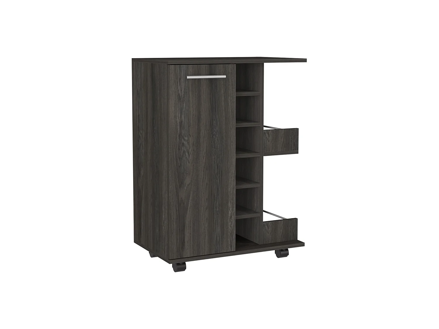 Carrinho de bar de 60 cm com garrafeira, 1 porta e rodas, cinzento antracite