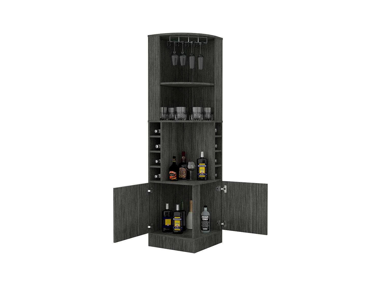 Mobile bar angolare Syrah con portabicchieri, 180.59 cm X 46.73 cm X 46.73 cm , Marrone
