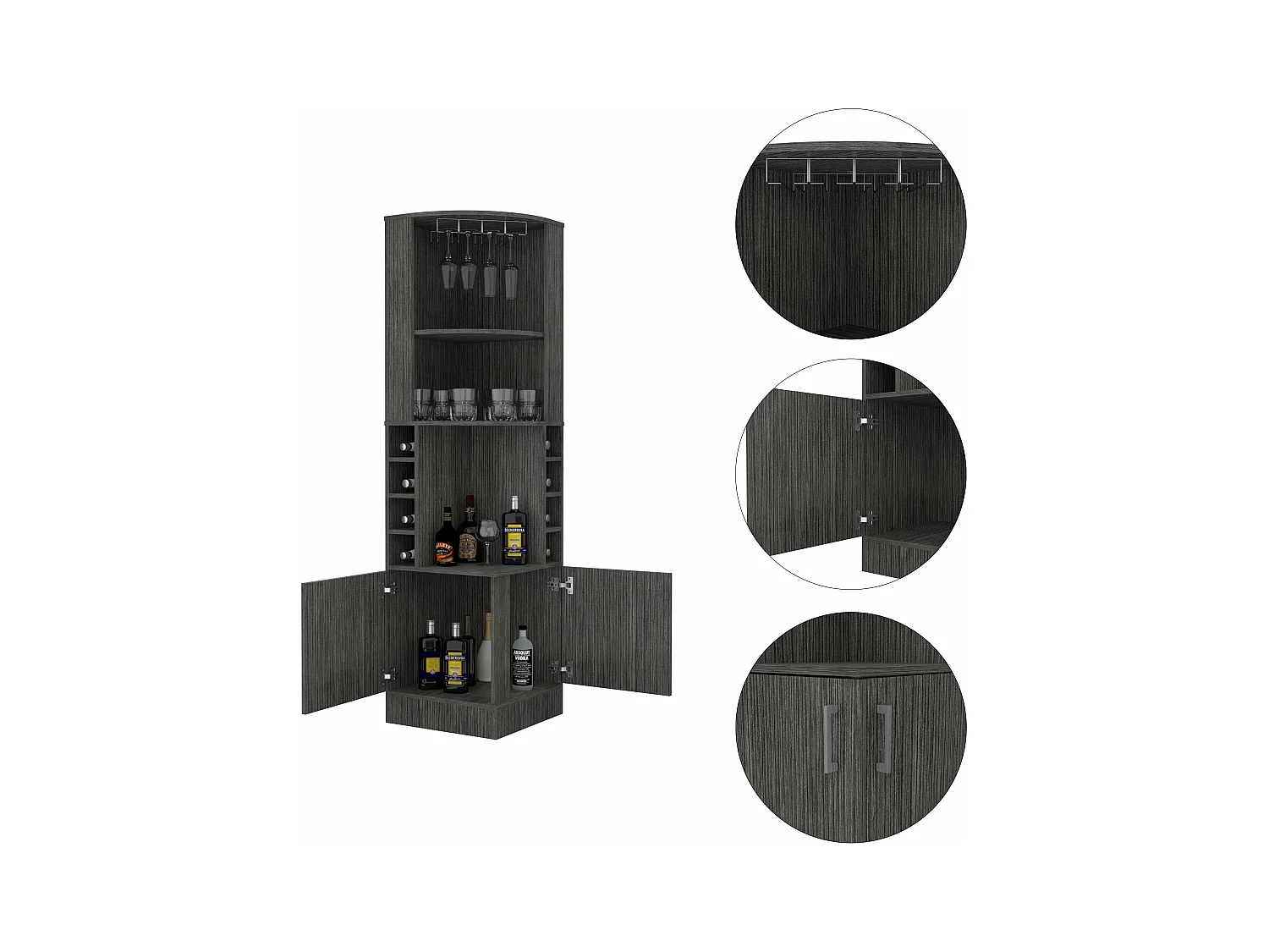 Mobile bar angolare Syrah con portabicchieri, 180.59 cm X 46.73 cm X 46.73 cm , Marrone