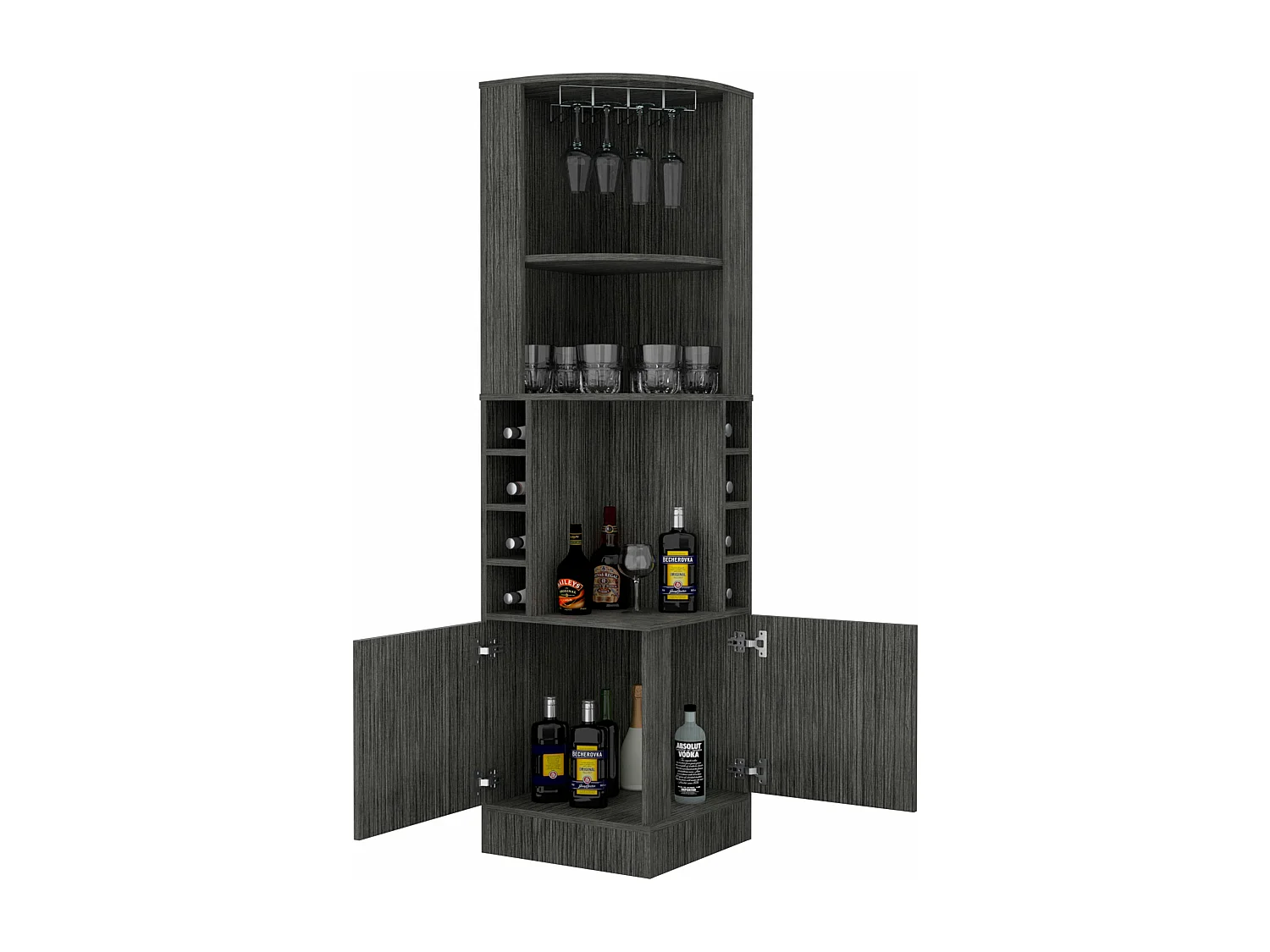 Mobile bar angolare Syrah con portabicchieri, 180.59 cm X 46.73 cm X 46.73 cm , Marrone