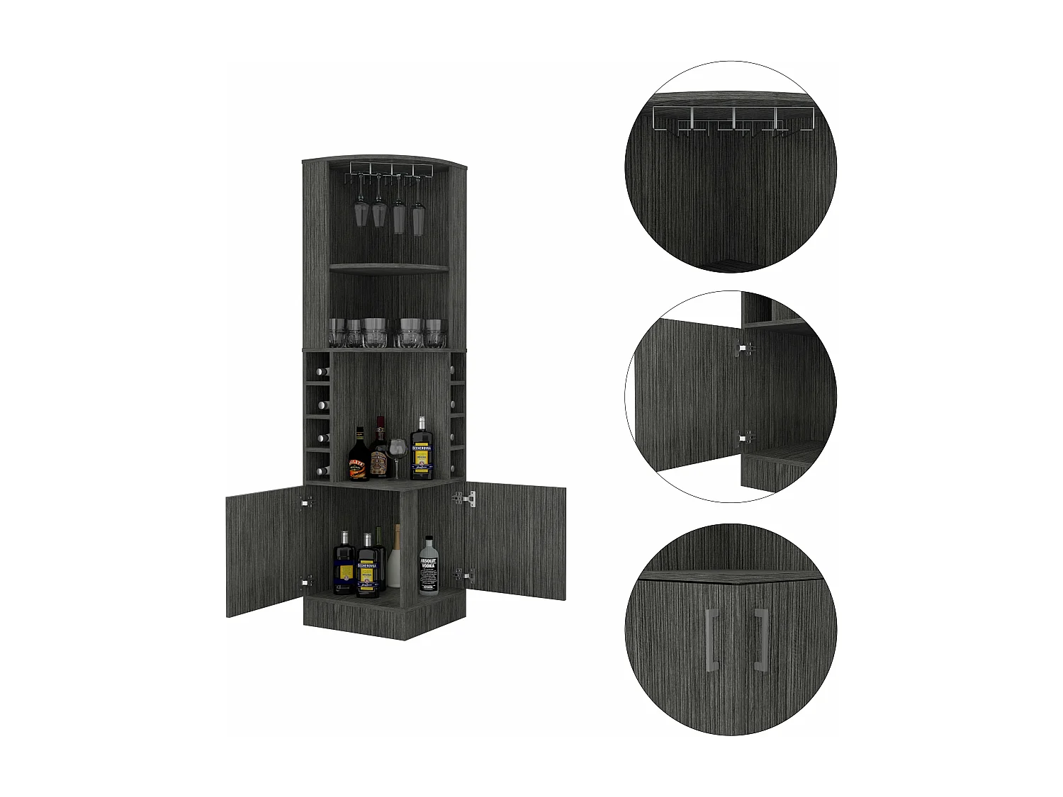 Mobile bar angolare Syrah con portabicchieri, 180.59 cm X 46.73 cm X 46.73 cm , Marrone