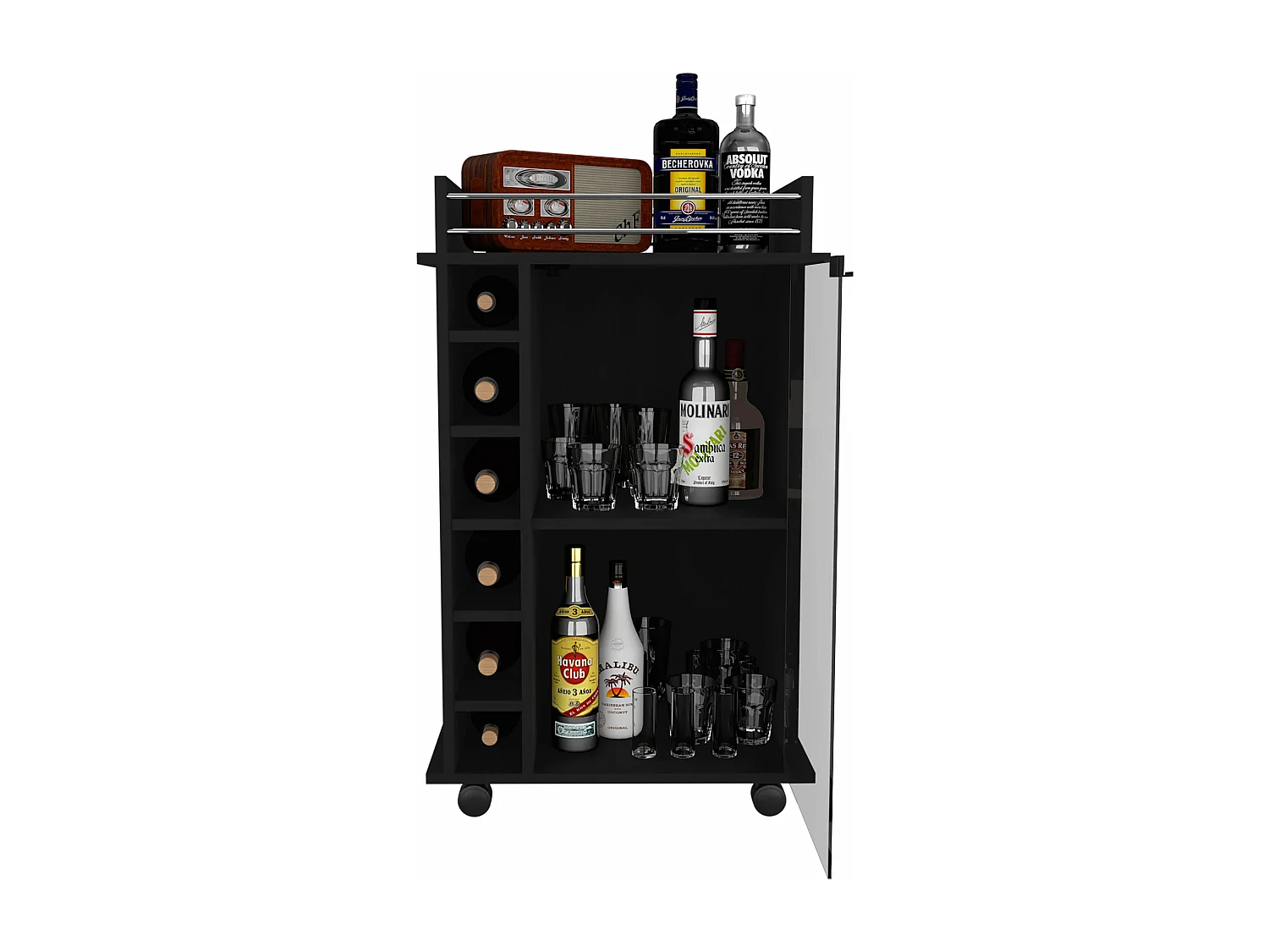 Carrello bar Dukat, con ruote e anta in vetro