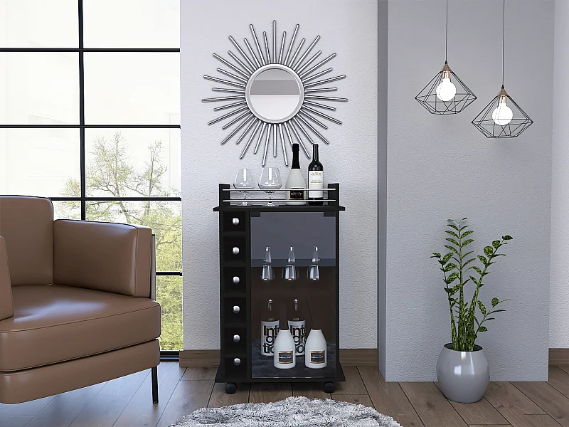 Carrello bar Dukat, con ruote e anta in vetro