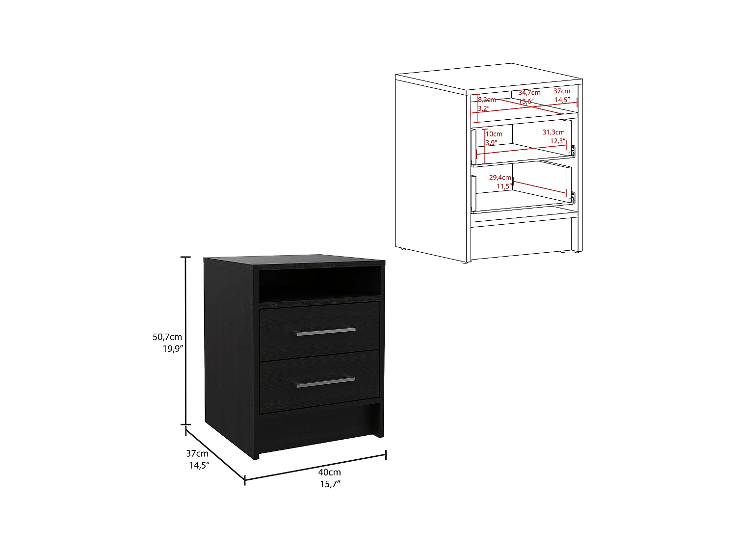 Comodino Eter con due cassetti , 50.54 cm X 39.87 cm X 37.33 cm , Bianco