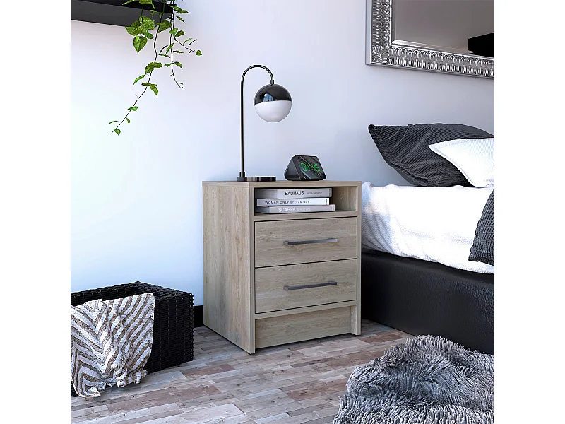 Eter Comodino con due cassetti Ceniza , 50.54 cm X 39.87 cm X 37.33 cm , Grigio / argento