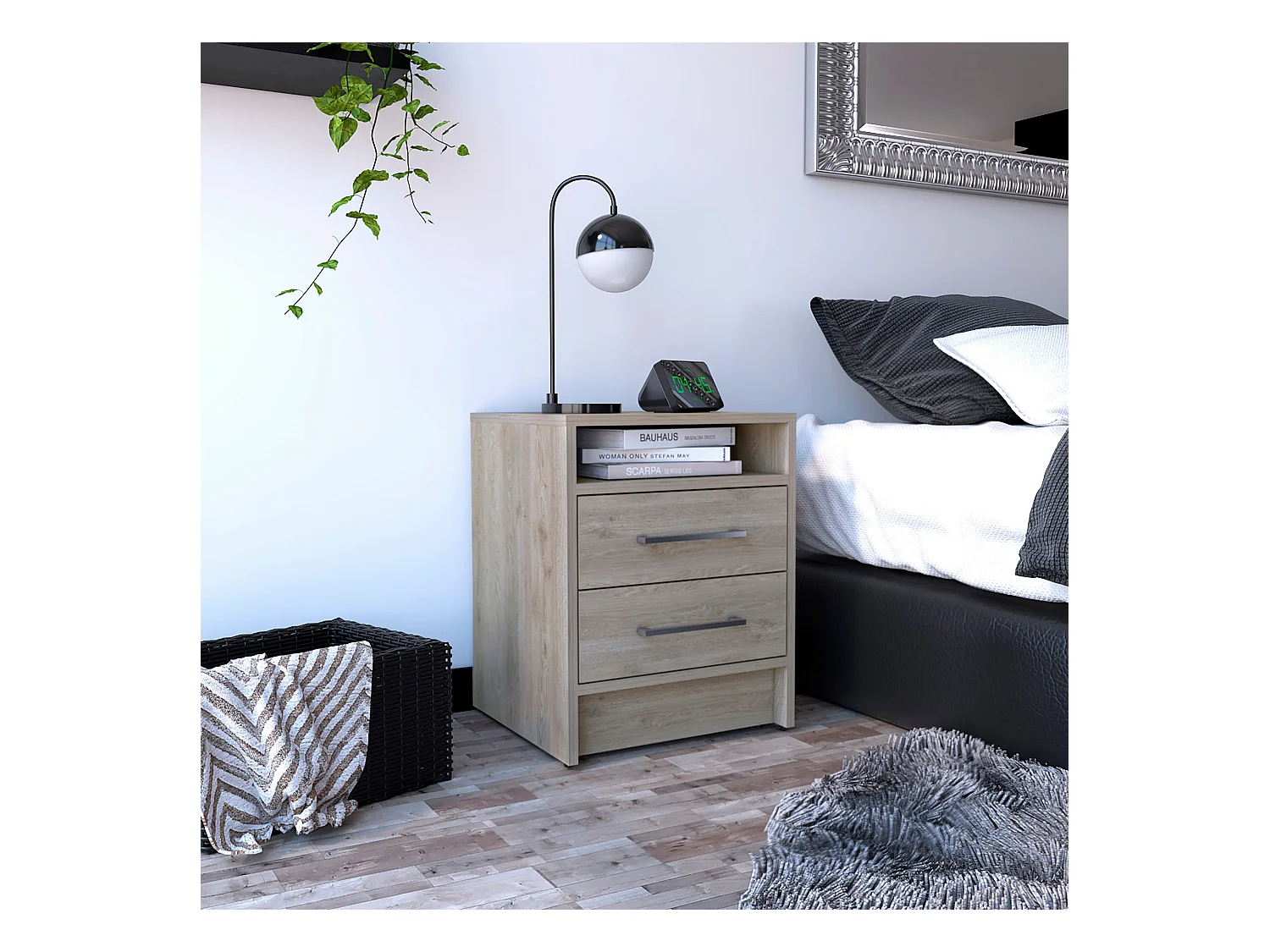 Eter Table de nuit avec deux tiroirs Ceniza , 50.54 cm X 39.87 cm X 37.33 cm , Gris / argenté