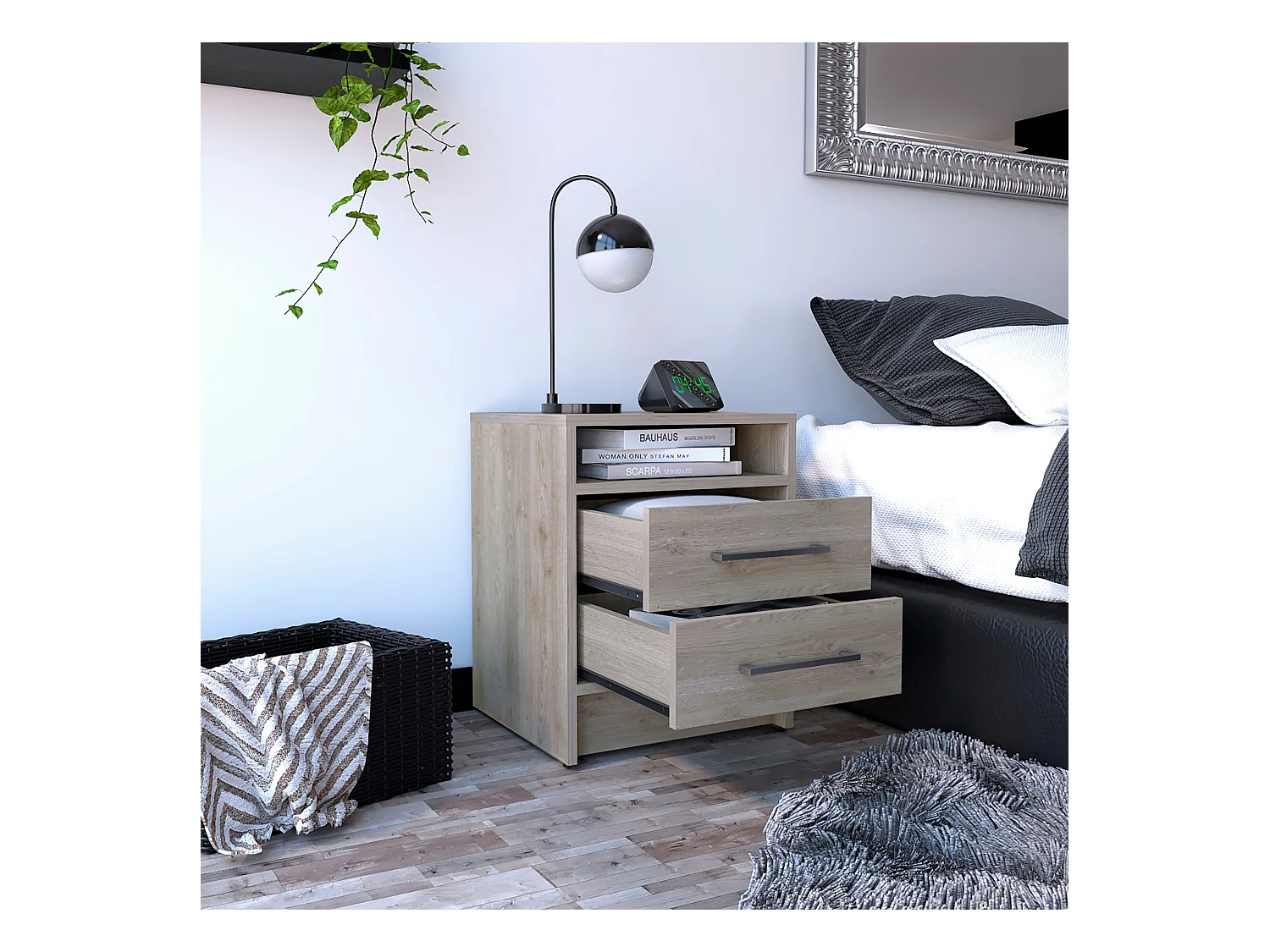 Eter Table de nuit avec deux tiroirs Ceniza , 50.54 cm X 39.87 cm X 37.33 cm , Gris / argenté