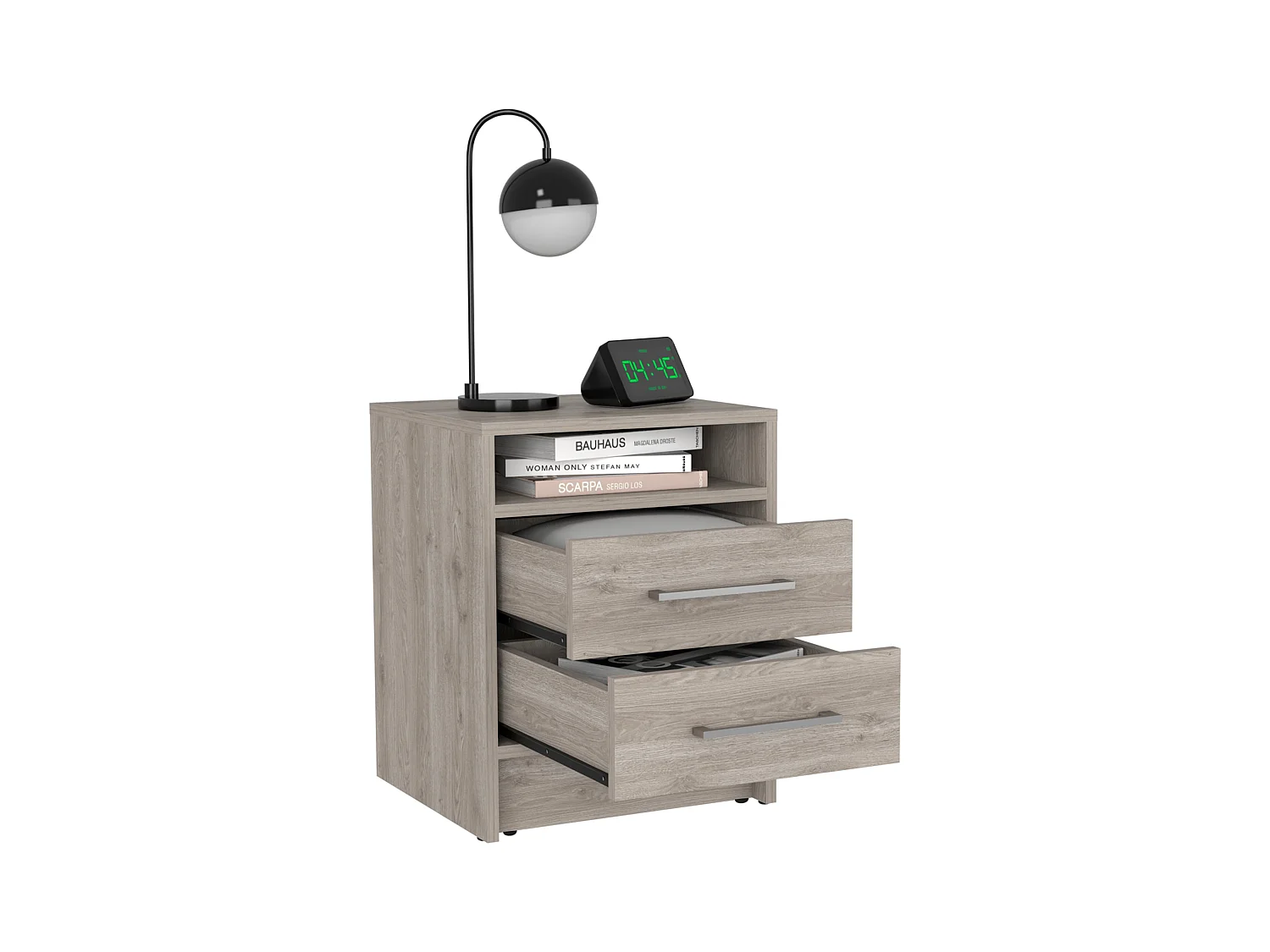 Eter Table de nuit avec deux tiroirs Ceniza , 50.54 cm X 39.87 cm X 37.33 cm , Gris / argenté