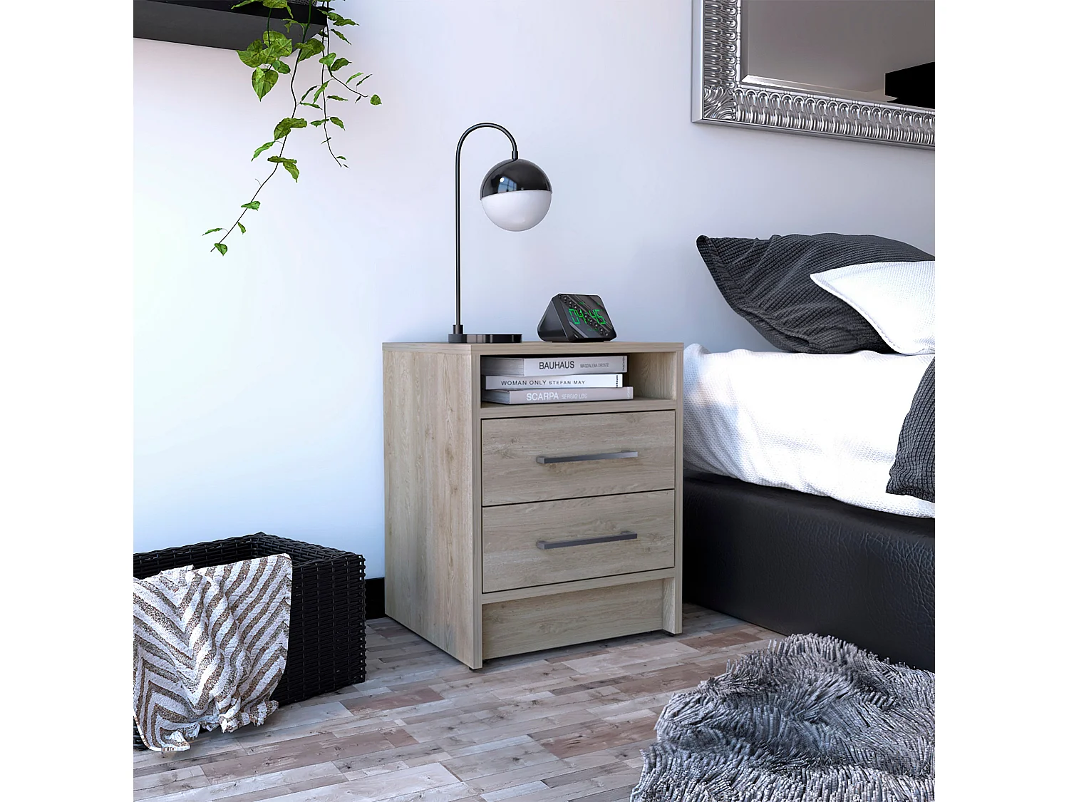 Eter Table de nuit avec deux tiroirs Ceniza , 50.54 cm X 39.87 cm X 37.33 cm , Gris / argenté