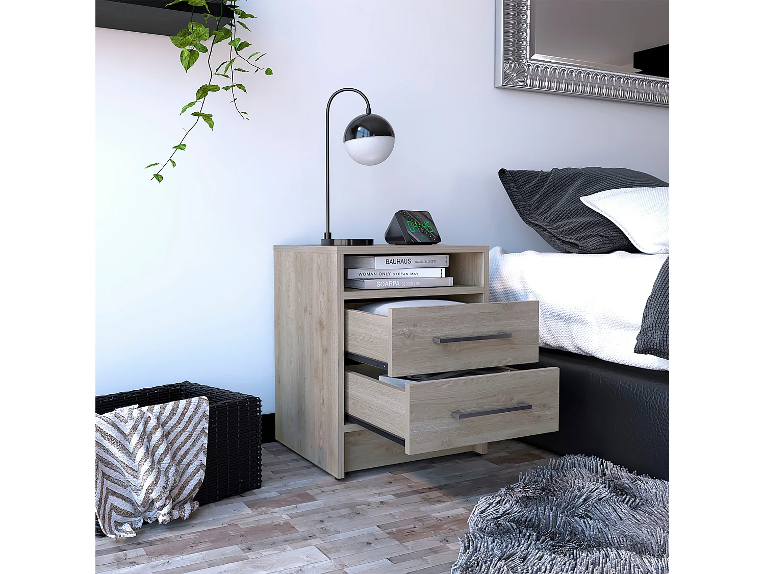 Eter Table de nuit avec deux tiroirs Ceniza , 50.54 cm X 39.87 cm X 37.33 cm , Gris / argenté