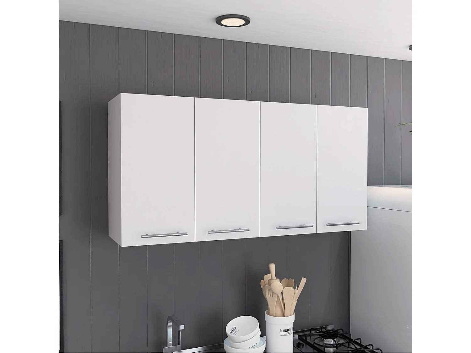 Mueble de Pared para Cocina 120 con cuatro puertas , dos estantes y almacenamiento para menajes , 60 X 120 X 33.5 cm , Blanco
