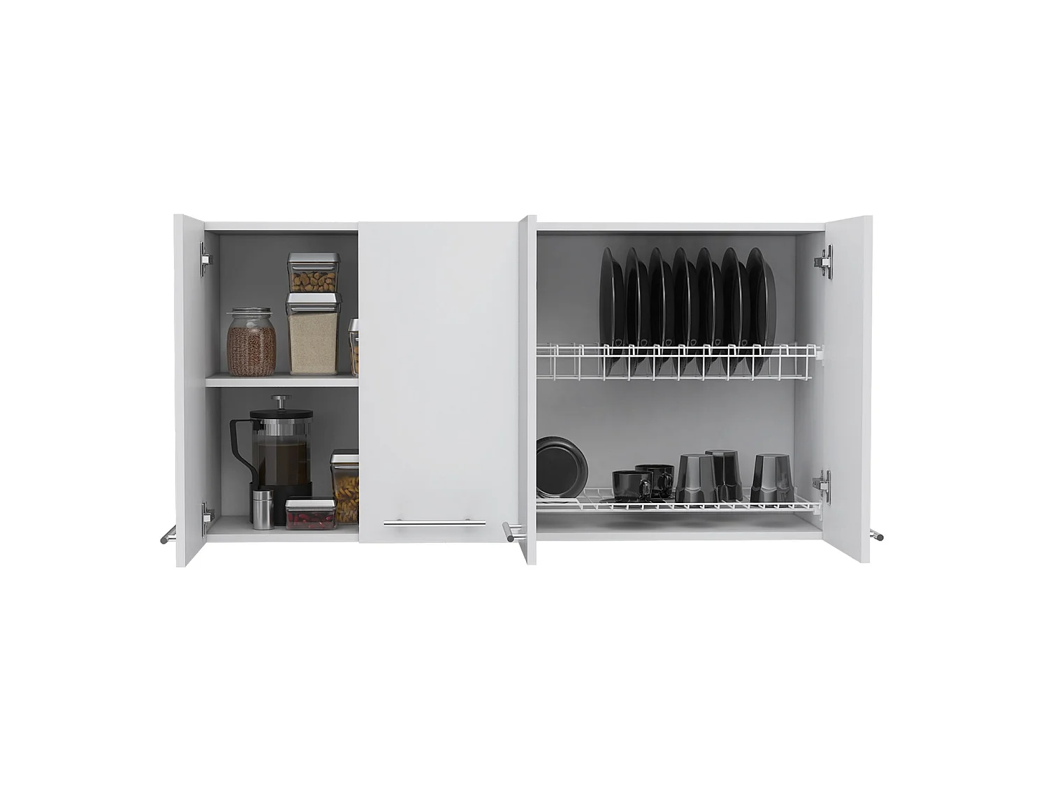 Pensile da cucina da 120 cm con scolapiatti e 4 ante, bianco