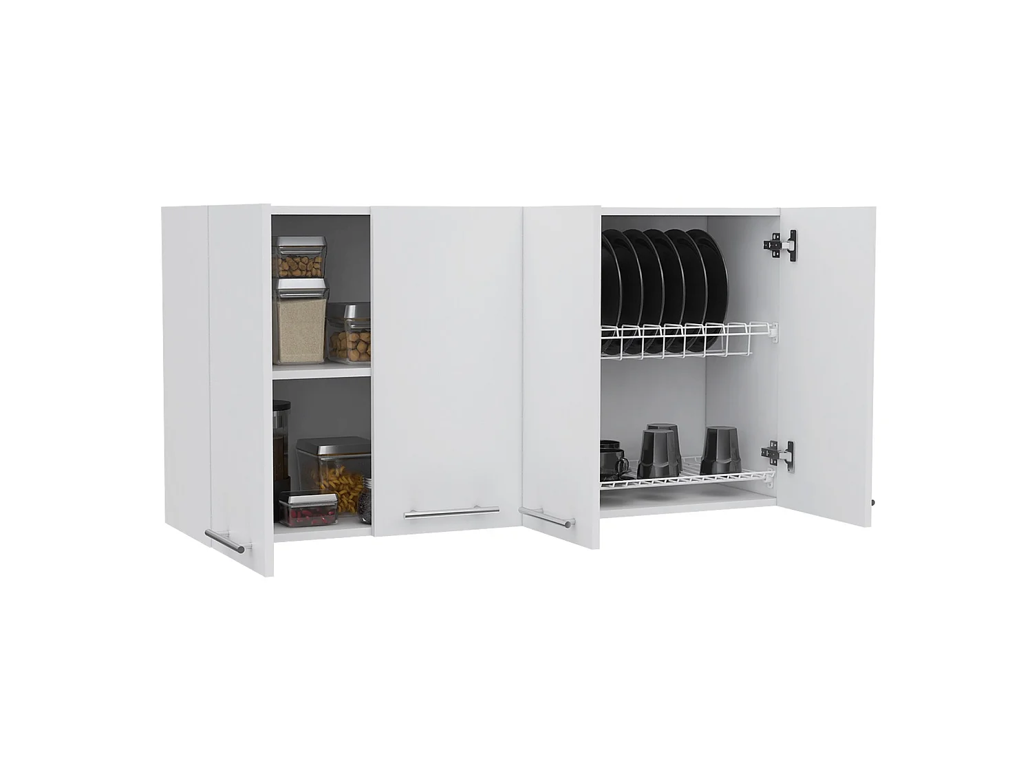 Pensile da cucina da 120 cm con scolapiatti e 4 ante, bianco
