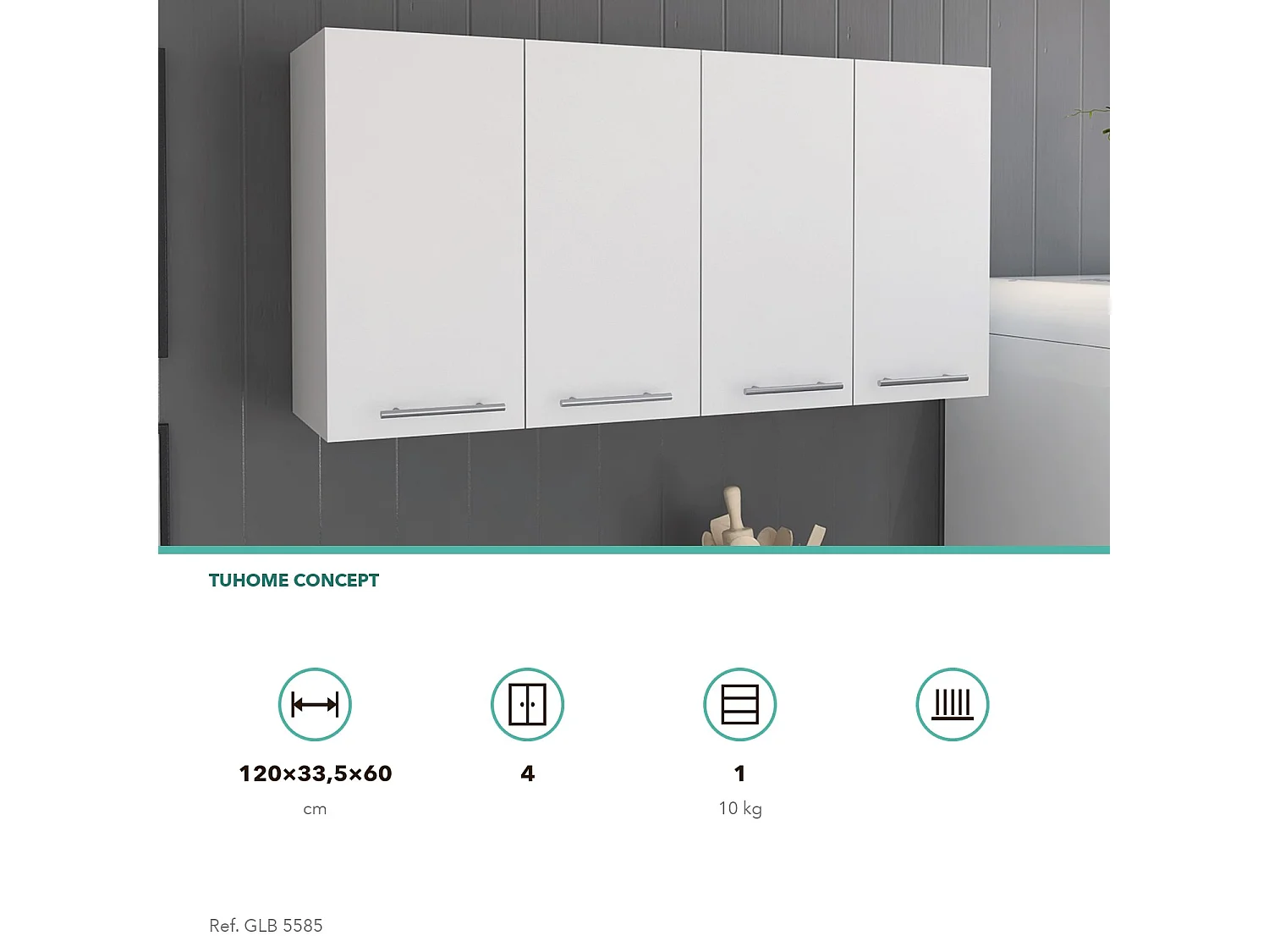 Pensile da cucina da 120 cm con scolapiatti e 4 ante, bianco