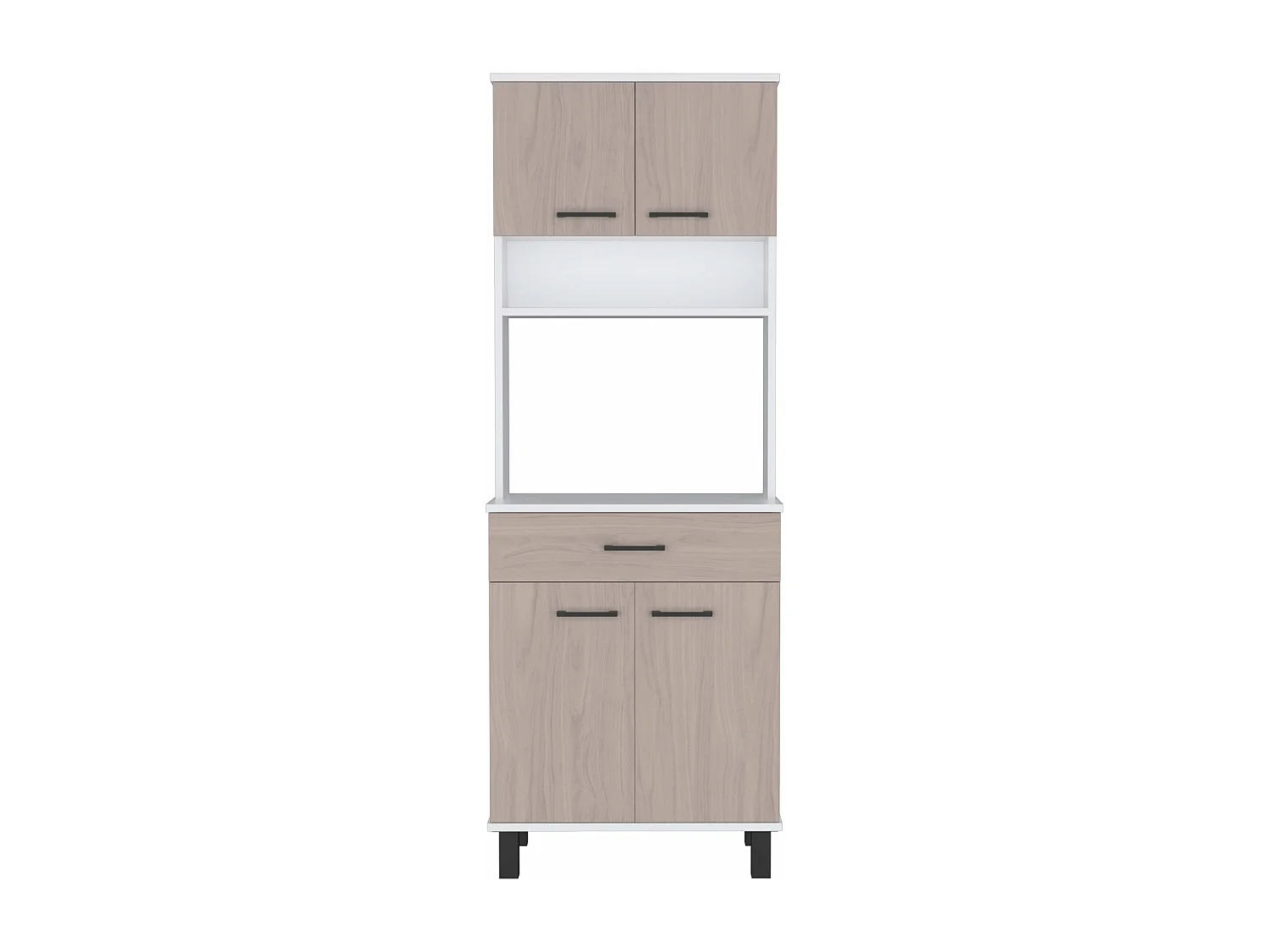 Buffet de cuisine Z60, avec support au micro-ondes et placard de rangement, 160 cm à x 58 cm le x 35 cm P, blanc / nacart.