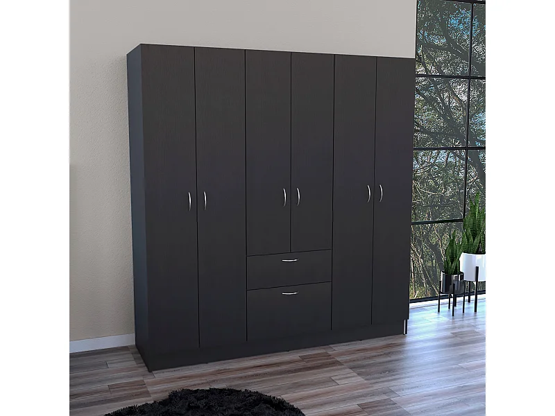 Mitu Armoire 6 portes avec un tiroir et une armoire, 181 cm X 162 cm X 47.29 cm , Noir