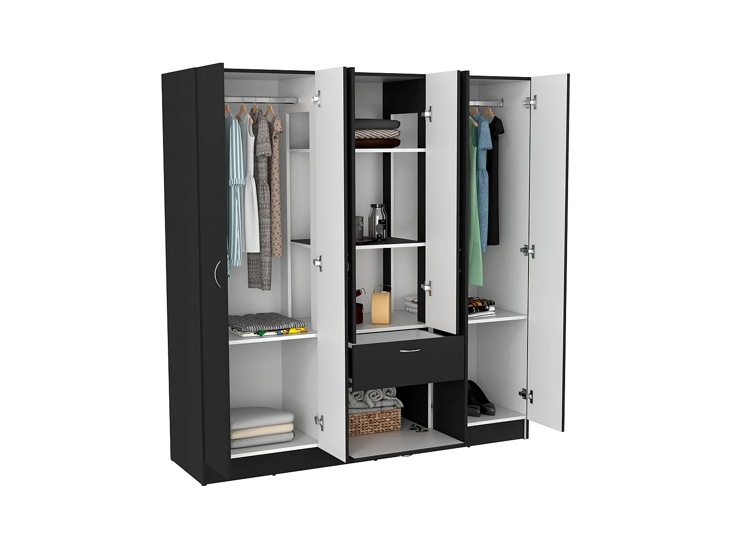 Armario de 6 Puertas Mitu con un cajón y gabinete , 181 cm  X 162 cm  X 47.29 cm  , Negro