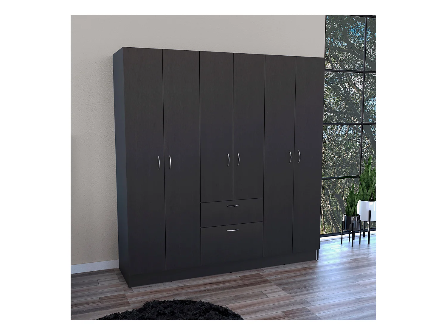 Mitu Armoire 6 portes avec un tiroir et une armoire, 181 cm X 162 cm X 47.29 cm , Noir